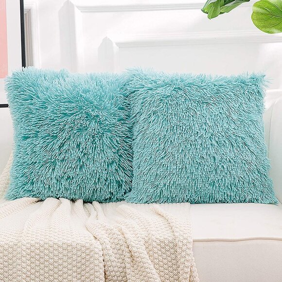 Urban Outfitters Other - Teal Luxury Furry Adorable Trendy Throw Pillow Decor Cover Set Bedroom/Sofa